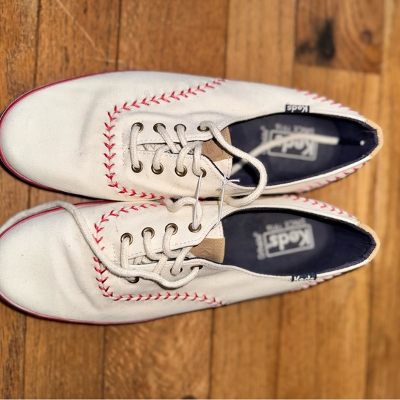 Keds Shoes - Keds White Baseball Sneakers with Red Stitching